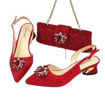 Design Pointed Toe Thin Heels Ladies Shoes Matching Bag Set