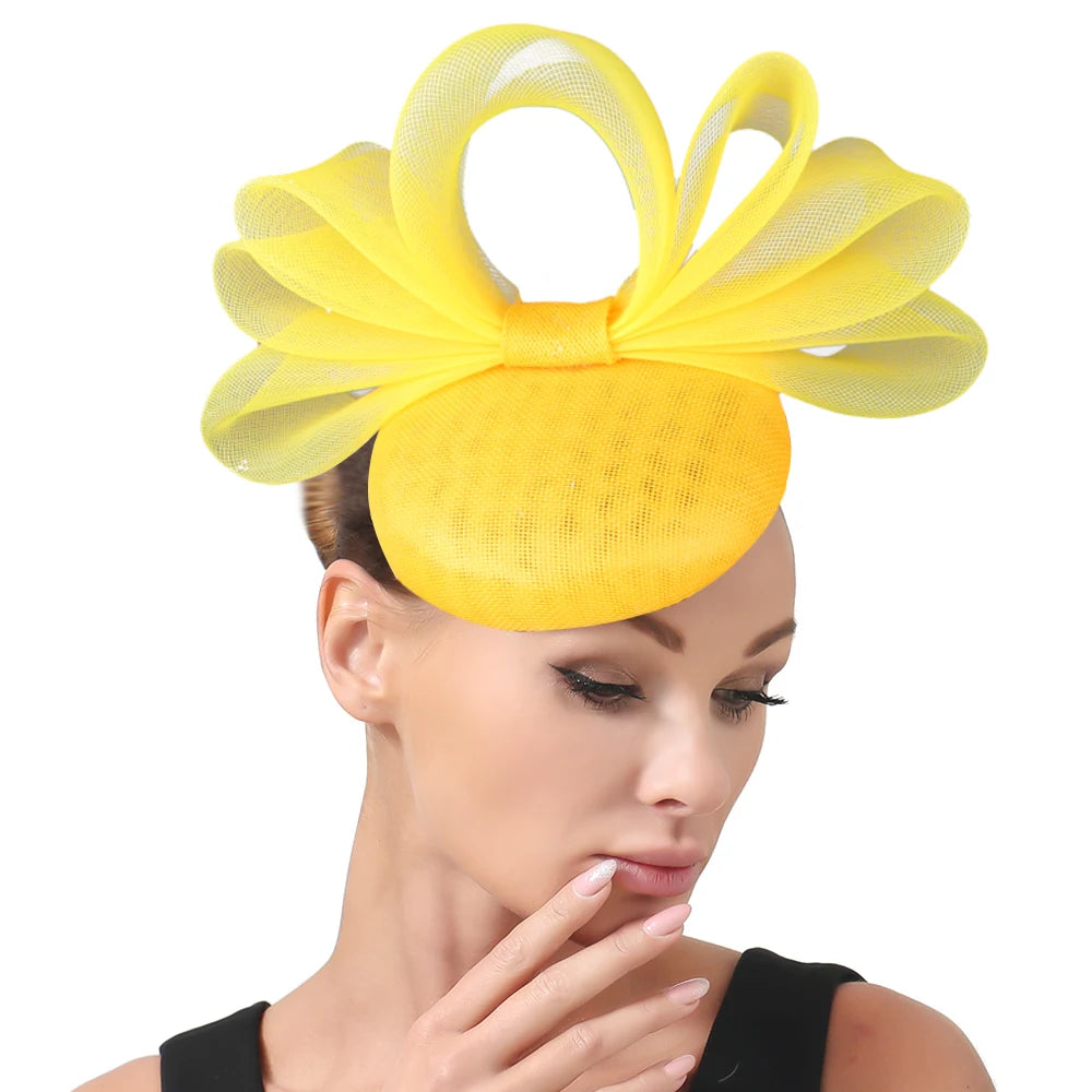 18cm Elegant Sinamay Bow Fascinator Hairpin Kentucky Derby Cocktail Hat Headpiece