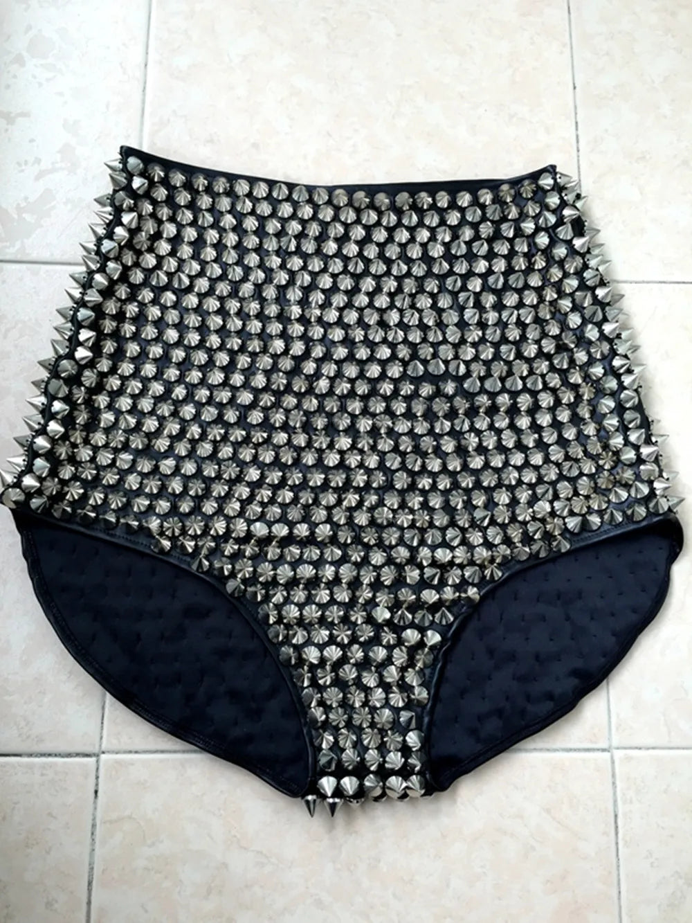 Women's High Waist Faux Leather Stage Performance Shorts – Sexy Sequin Nightclub Dance Costume
