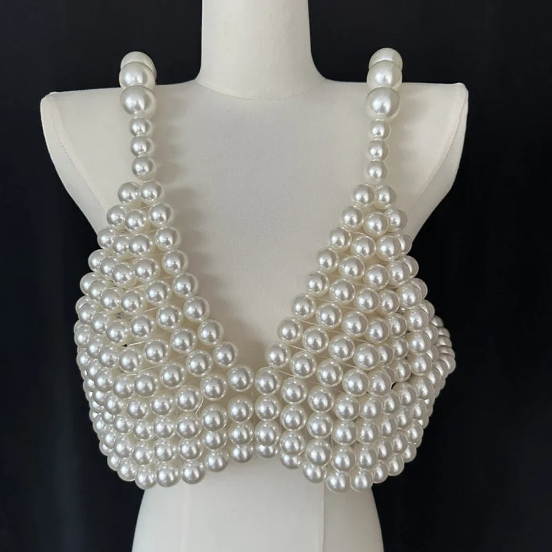 Pearl-Look Beaded Halter Bra Body Chain