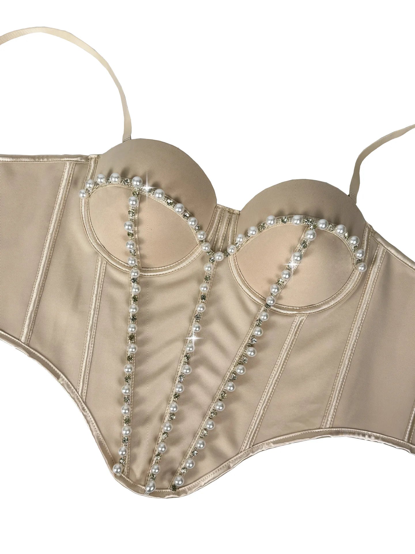 Pearl Embroidered Bustier Corset Crop Top High Street Evening Bralette