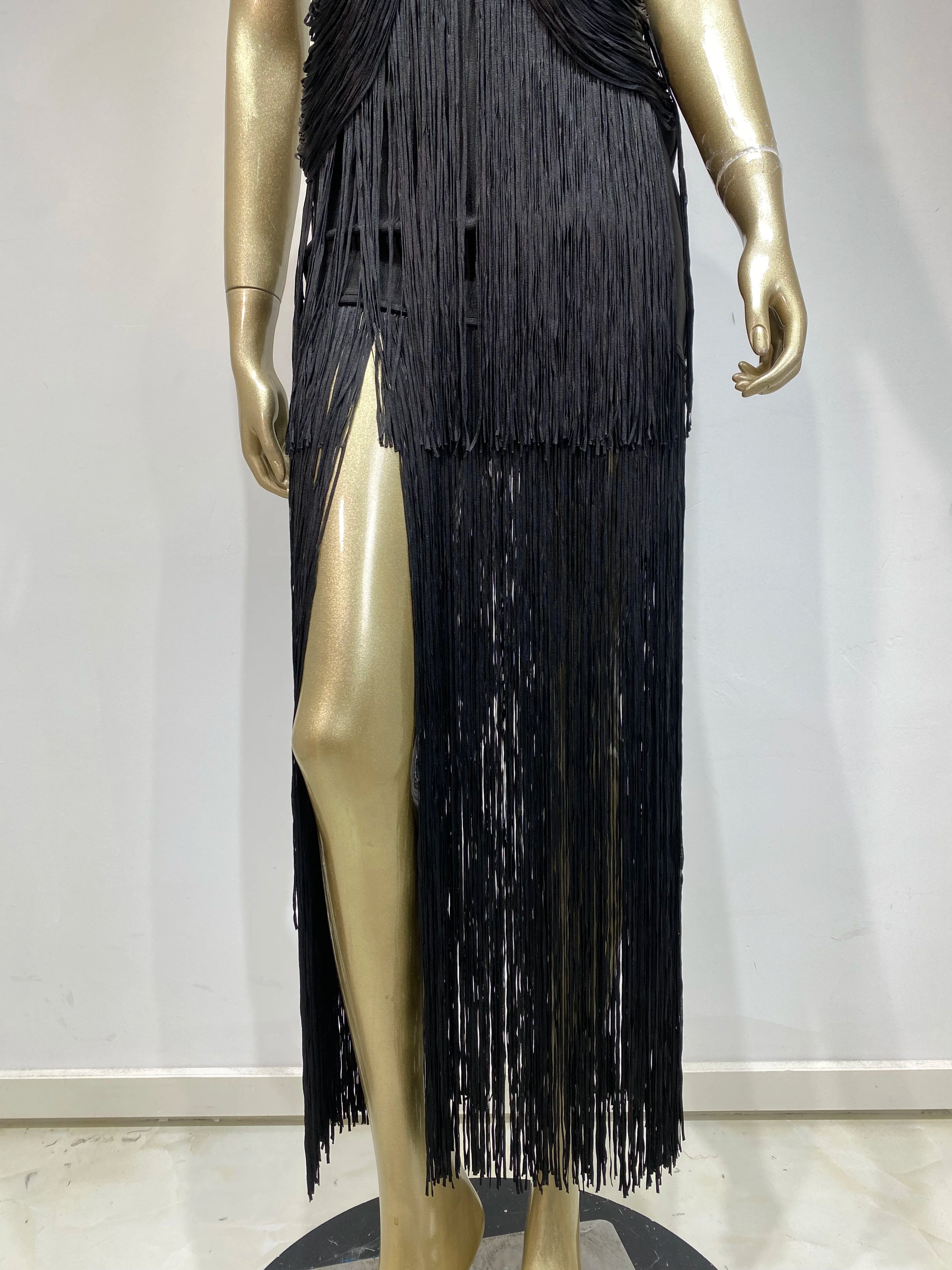 Double-Layer Fringe Bandage Ankle-Length Evening Gown & Gala Dress