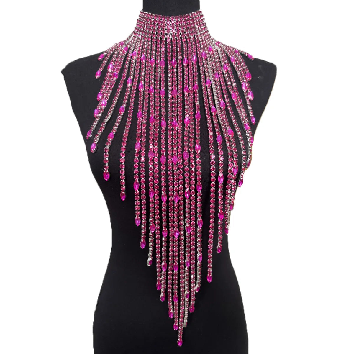 Oversized Crystal Rhinestone Tassel Choker Necklace Drag Queen Stage Body Jewelry