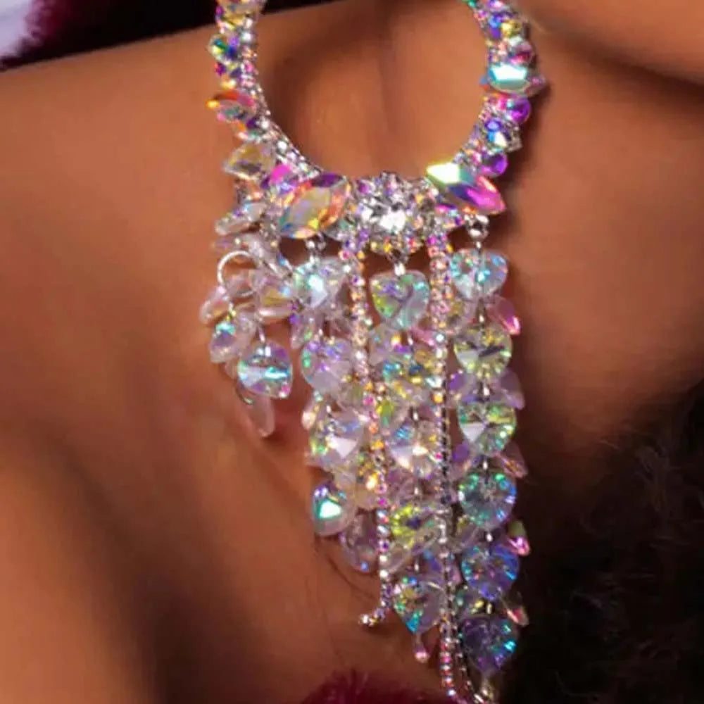 Women's 60mm Crystal Geometric Drop Earrings | Gold or Silver