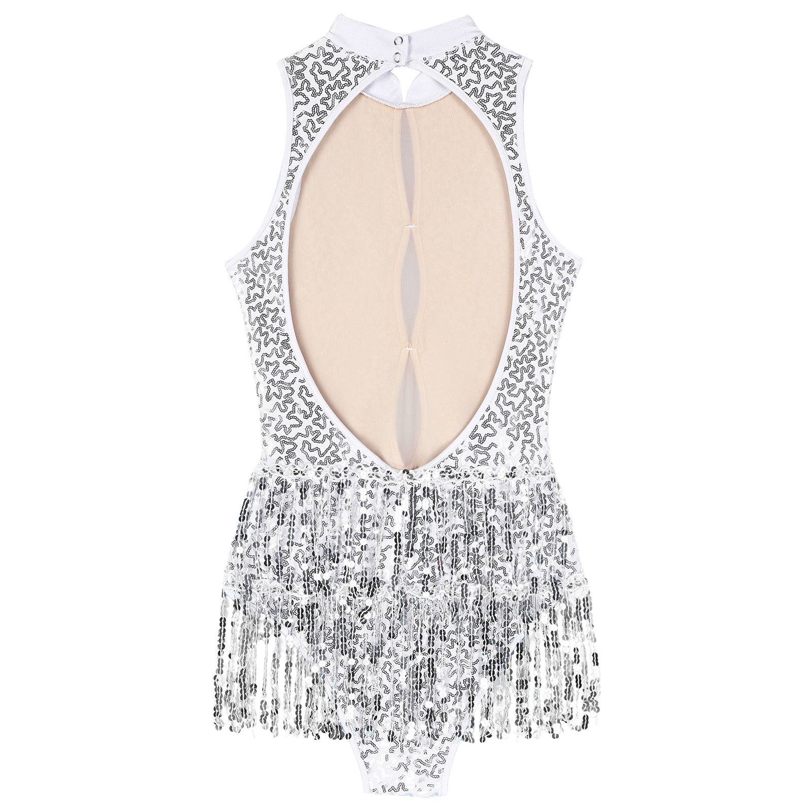 Glitter Sequin Fringe Latin Dance Leotard & Backless Performance Bodysuit