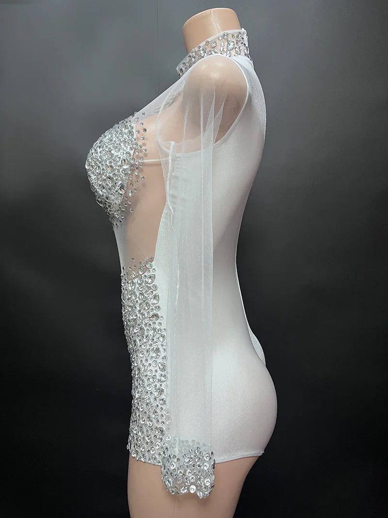 Sexy Mesh Lace Bodysuit Playsuit – Sheer Stage Costume for Nightclub, Dance & Performance | Stardust Starlets
