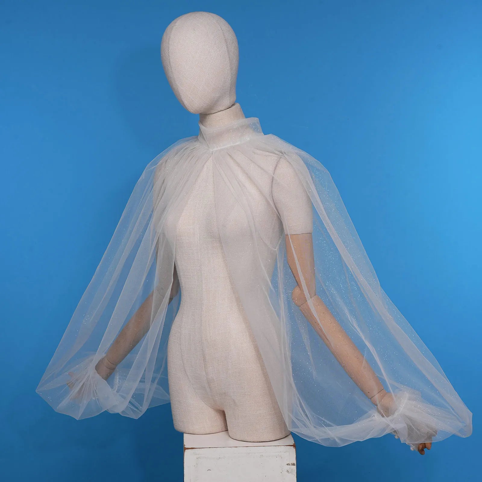 Shimmering Mesh Lantern Sleeve Bolero Shrug & See-Through Mock Neck Top