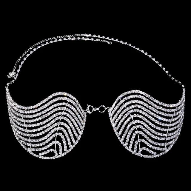 Luxury Crystal Swirl Micro Bikini Body Chain – Shimmering Rhinestone Tassel Bra & Exotic Chest Harness for Festivals, Raves & Clubwear