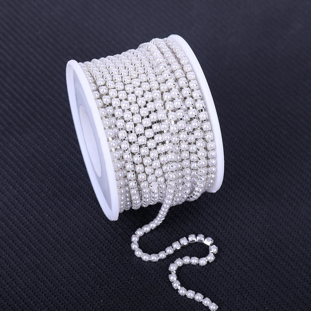 The Stardust Pearl Stream – Premium Glass Rhinestone & ABS Pearl Cup Chain Trim