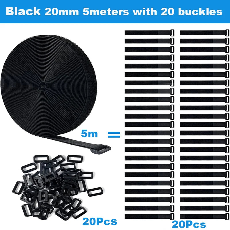 Reusable Hook-and-Loop Fastener Tape — 5 m & 20 Buckles
