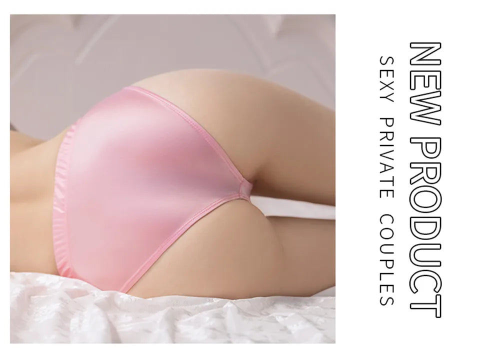 Sexy Smooth Shiny High Waist G-string Sheer See Through Brief Candy Color Elastic T-Back Oil Thong UnderWear Erotic Lingerie