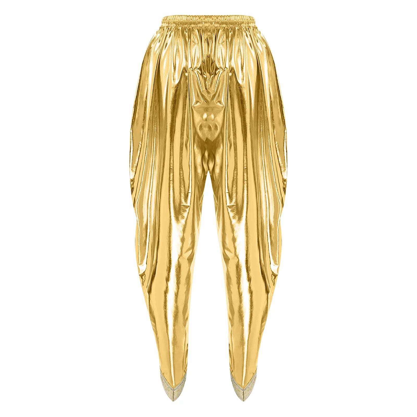 Men's Metallic Shiny Harem Dhoti Pants Gold Brocade Trim Prince Cosplay Costume