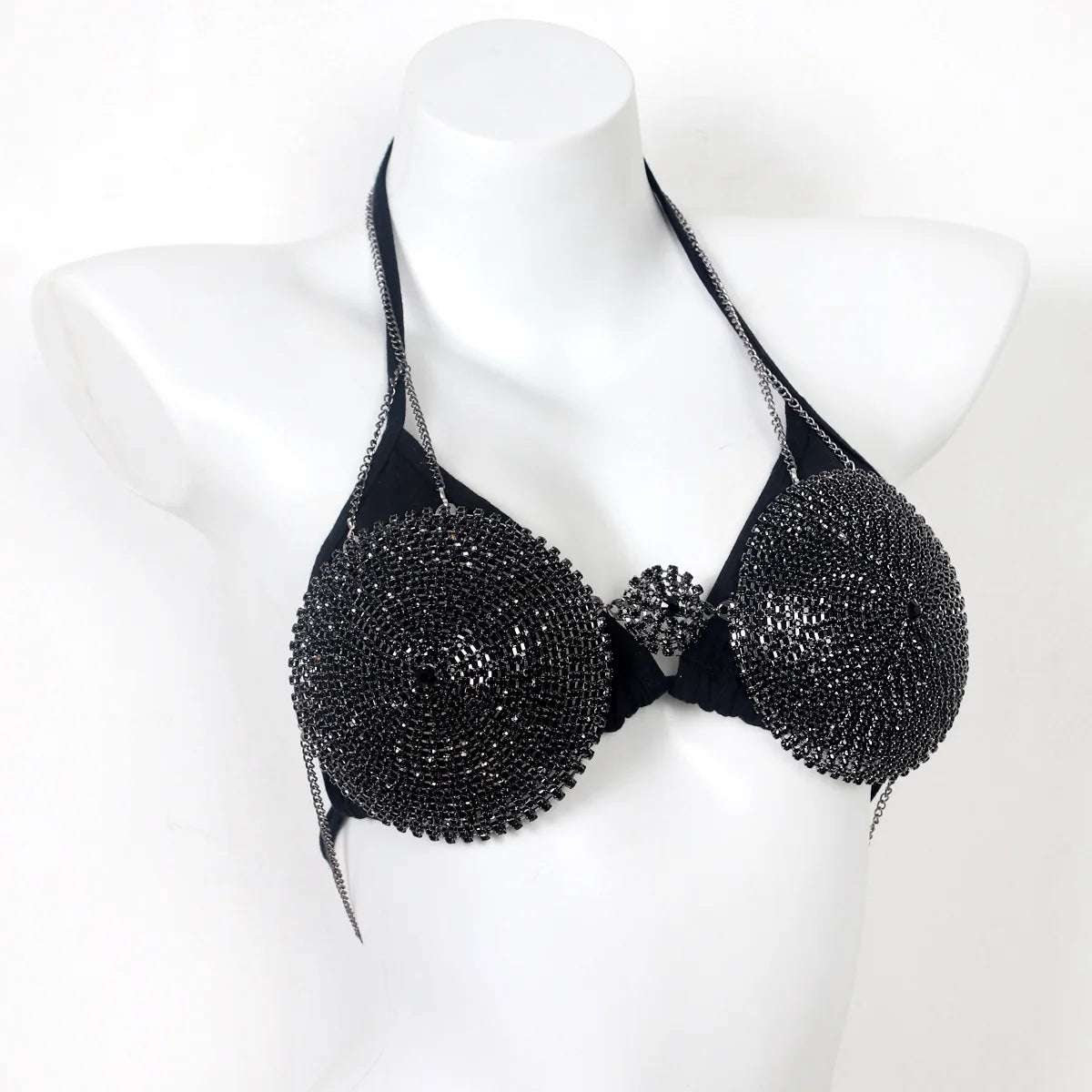 Black Rhinestone Circle Bra Body Chain