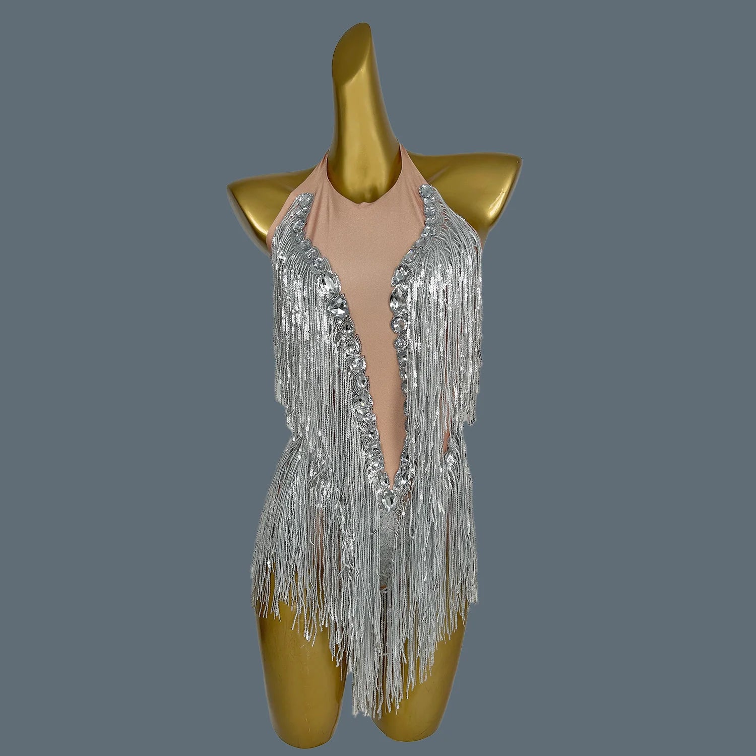 Crystal Sequin Tassel Bodysuit Dance Performance Stage Costume Leotard