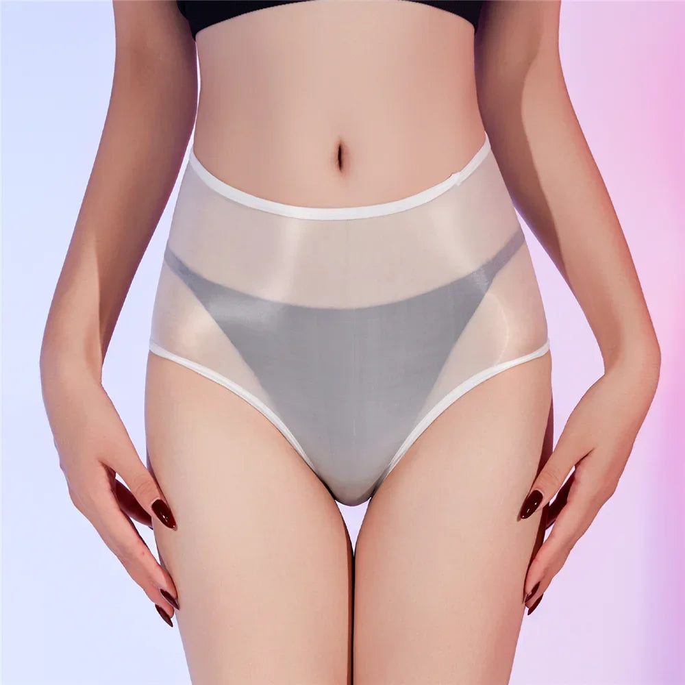 Sexy Women Unisex Silm Crotch Safety Short 6D Thin Bottom Wear Oil Shiny Briefs Sheer See Through U Convex Pouch Underwear