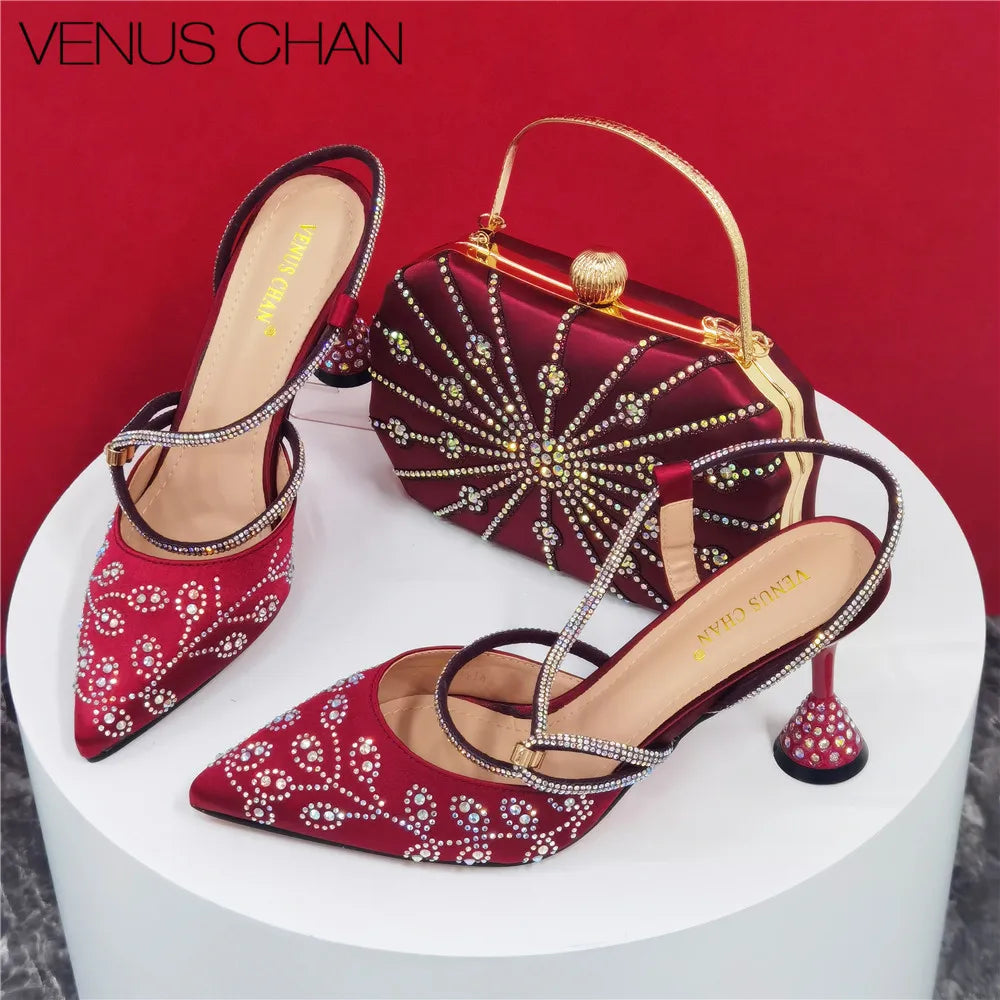Italian Elegant Pumps with Shoes and Bag Matching Set