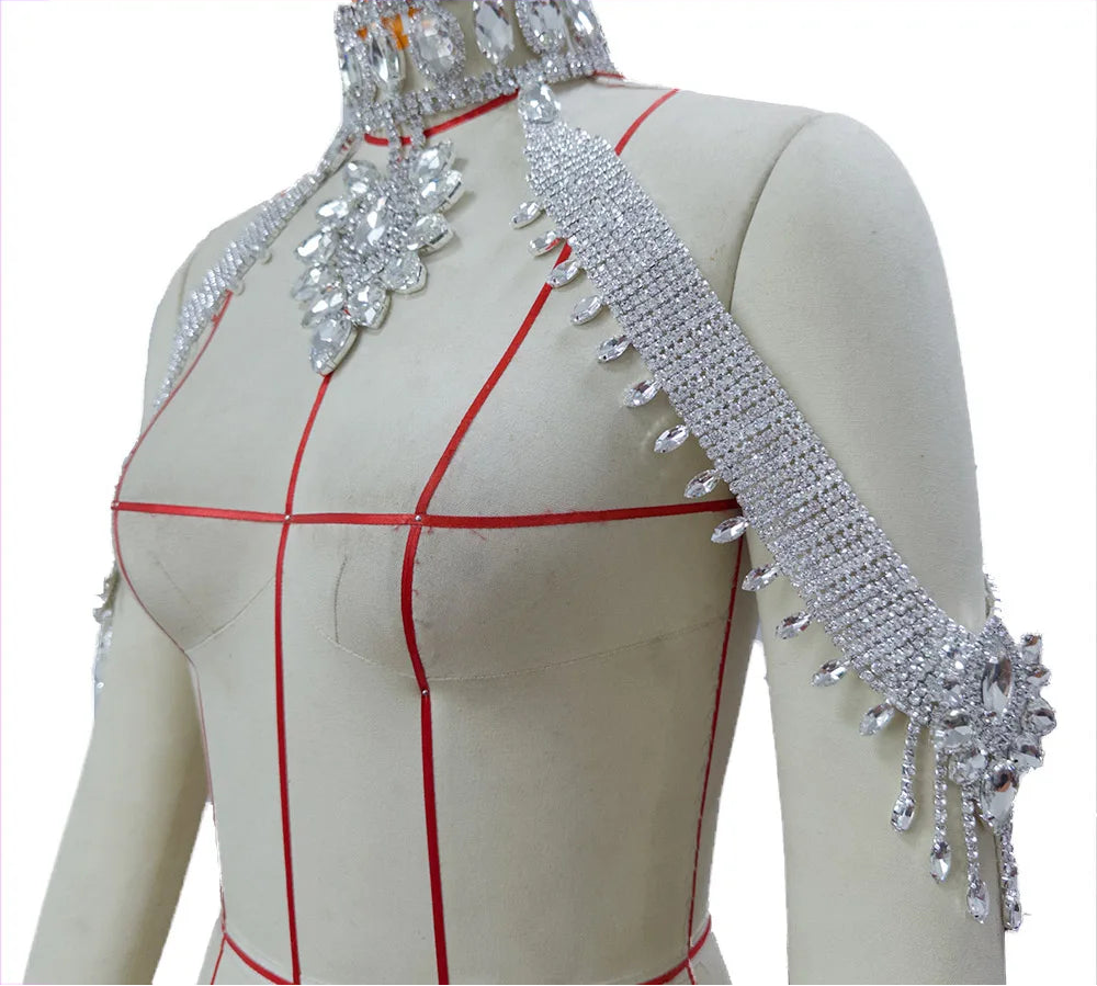 Rhinestone Shoulder Choker Necklace & Bracelet Jewelry Set