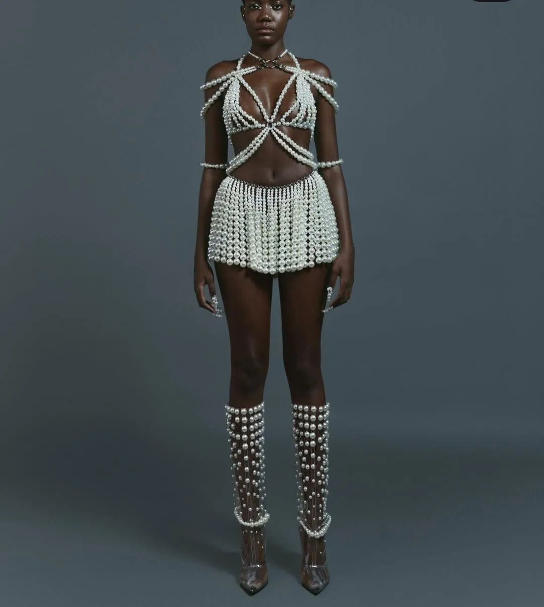 Pearl-Look Shoulder Bra & Chain Skirt Jewelry