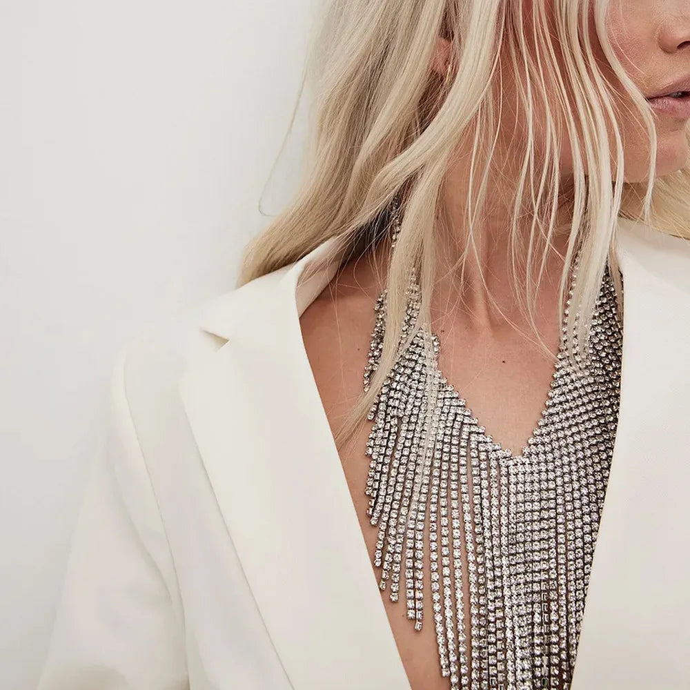 Wide Rhinestone Statement Collar Necklace