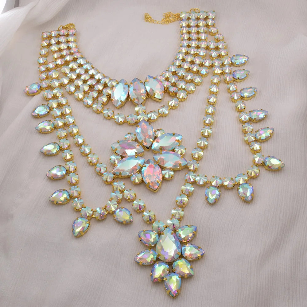 Oversized Crystal Gemstone Statement Choker Necklace Drag Queen Pageant Jewelry