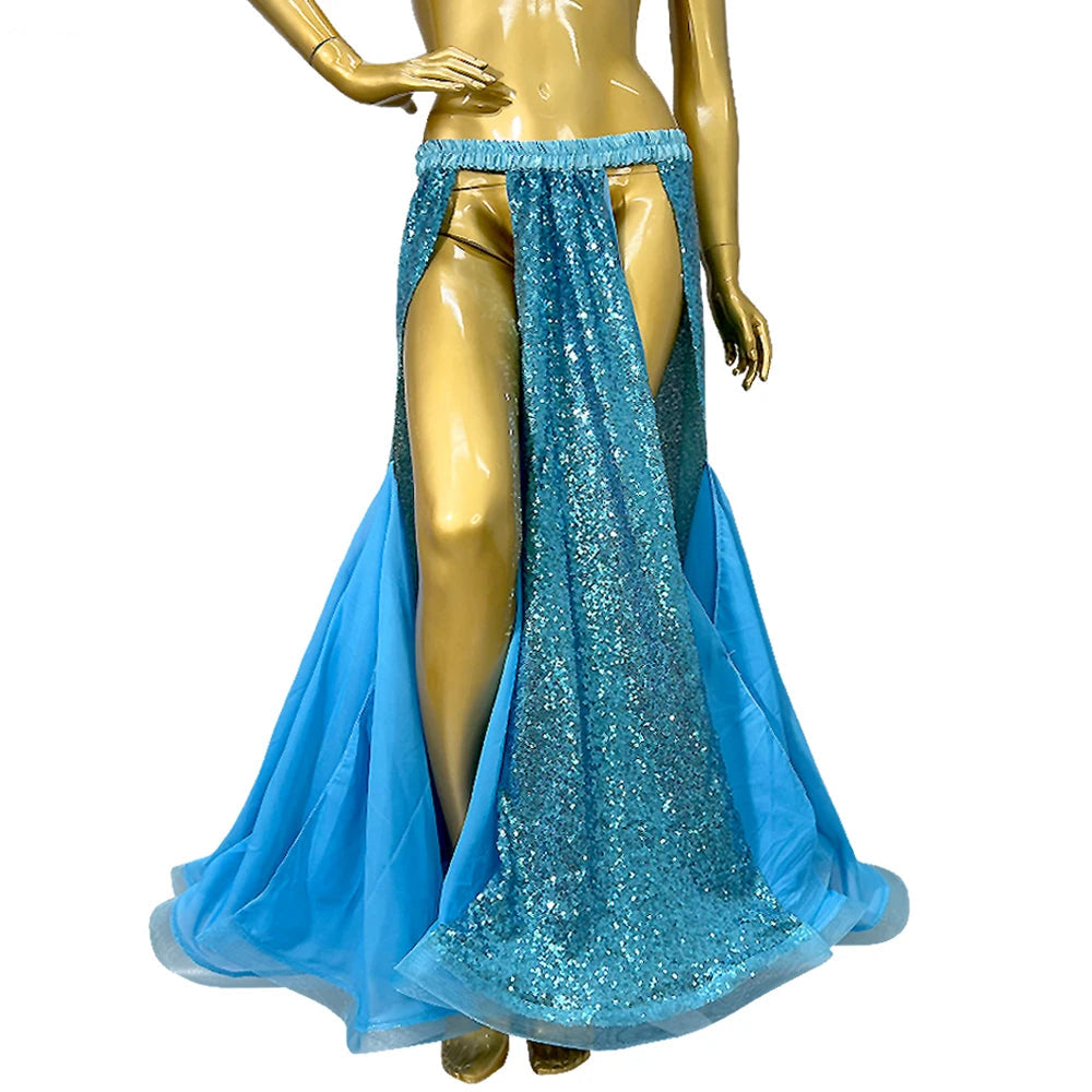 Sparkly Sequined Appliqué Belly Dance Long Performance Skirt
