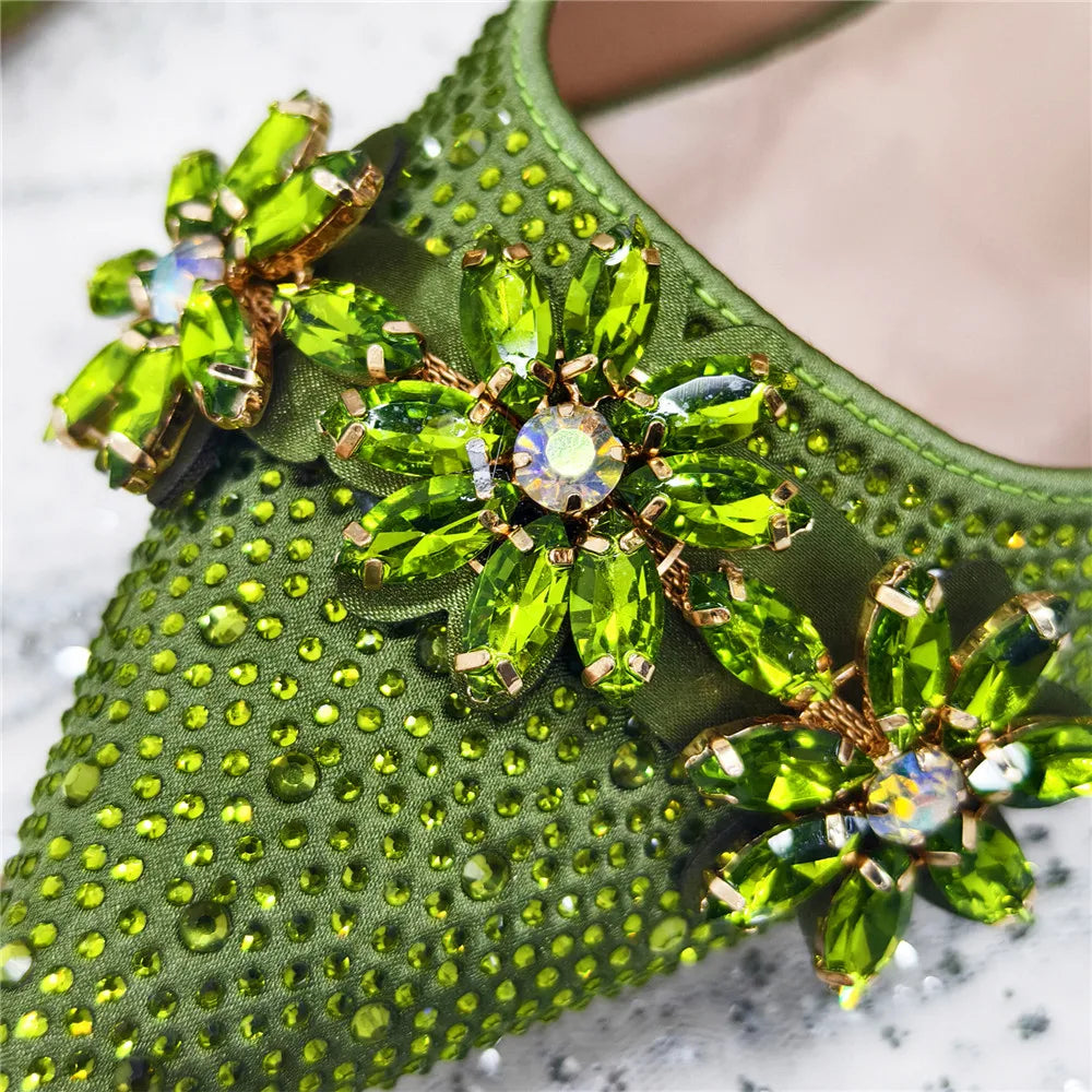 Pointed Toe Rhinestone High Heels Shoes and Bags Set