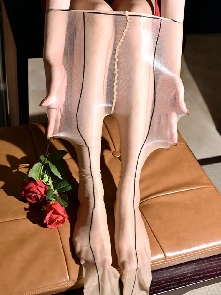 1D Ultra-Thin Oil Glossy Hollow-Out Sheer Shaping Pantyhose Shiny Tights