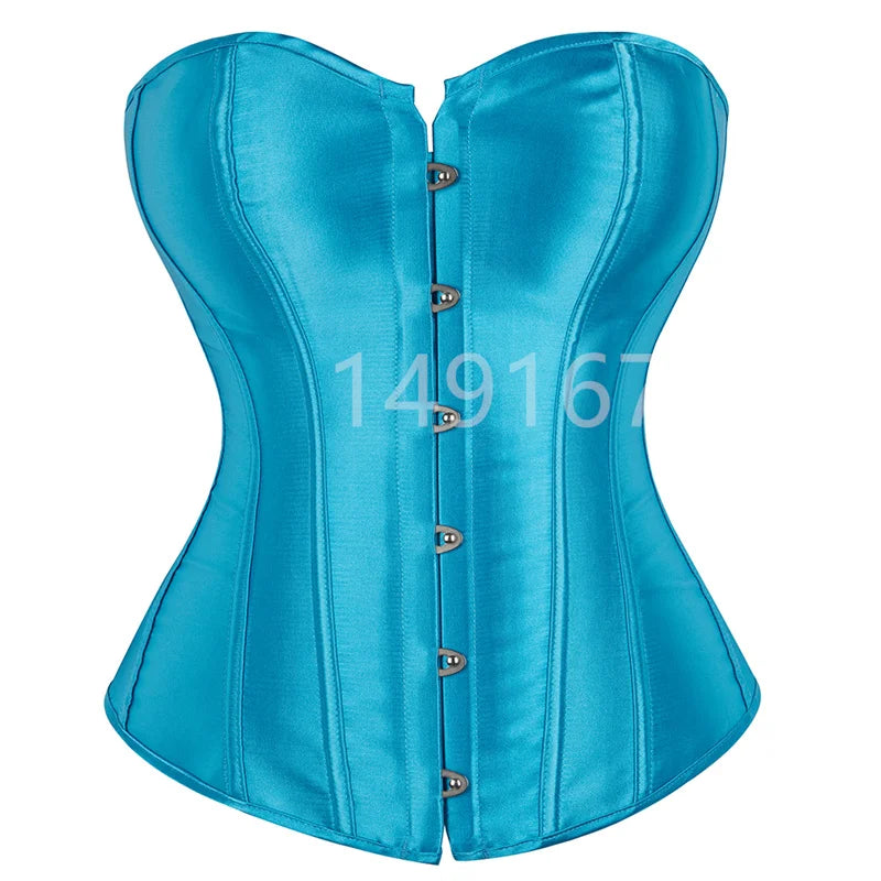 Vintage Overbust Corset Plus Size Satin Lace-Up Bustier Top