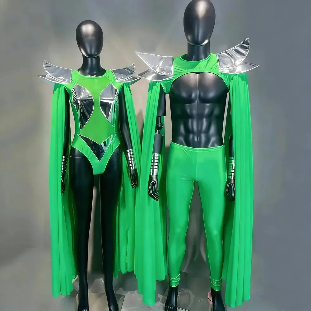 Futuristic Wing Shoulder Bodysuit & Trailing Cape Dance Performance Costume Set