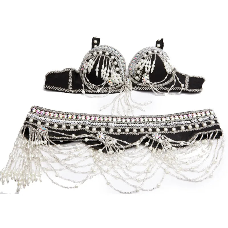 Dazzling Tribal Oriental Belly Dance Beaded Bra & Belt 2-Piece Costume Set