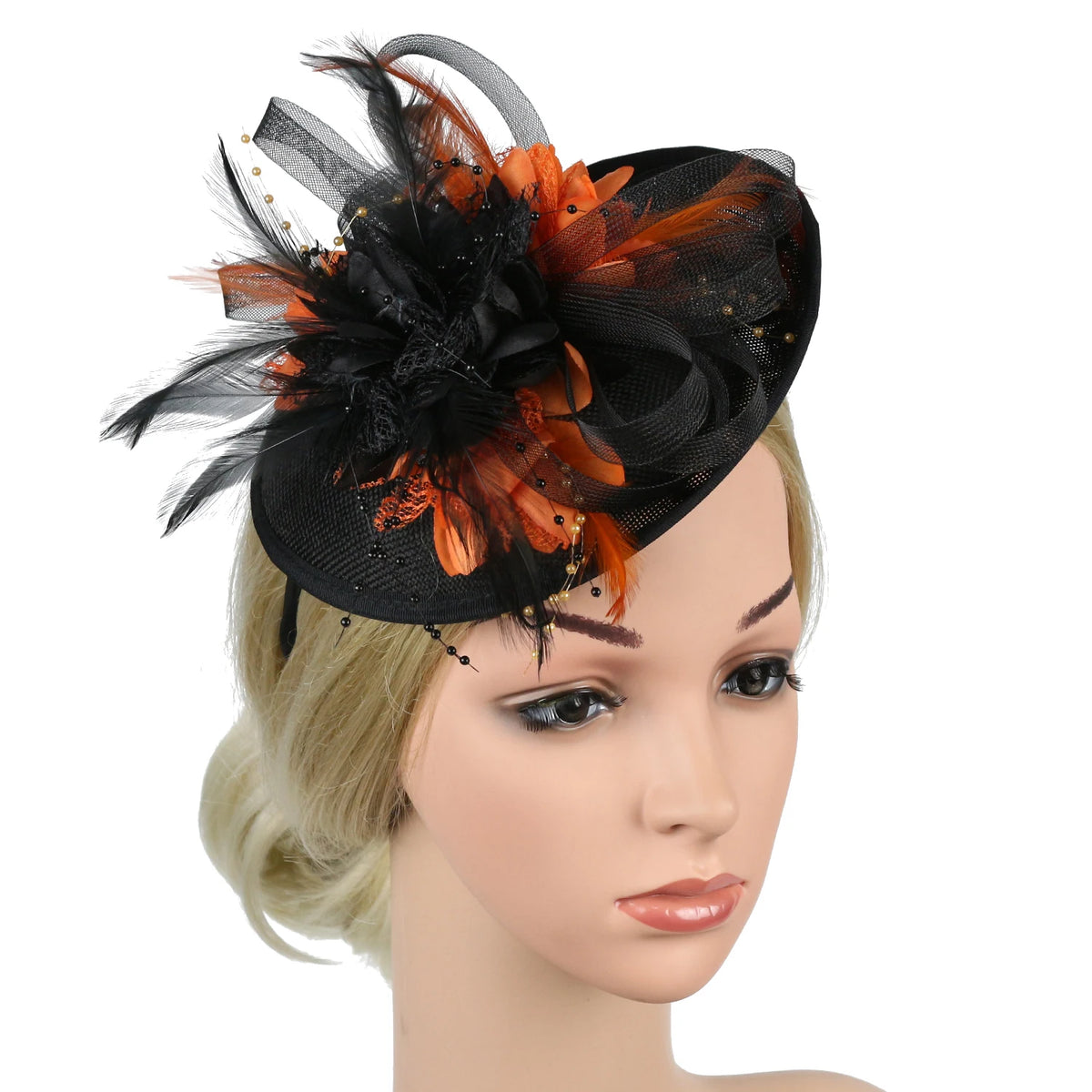 Feather Flower Mesh Fascinator with Clip & Headband