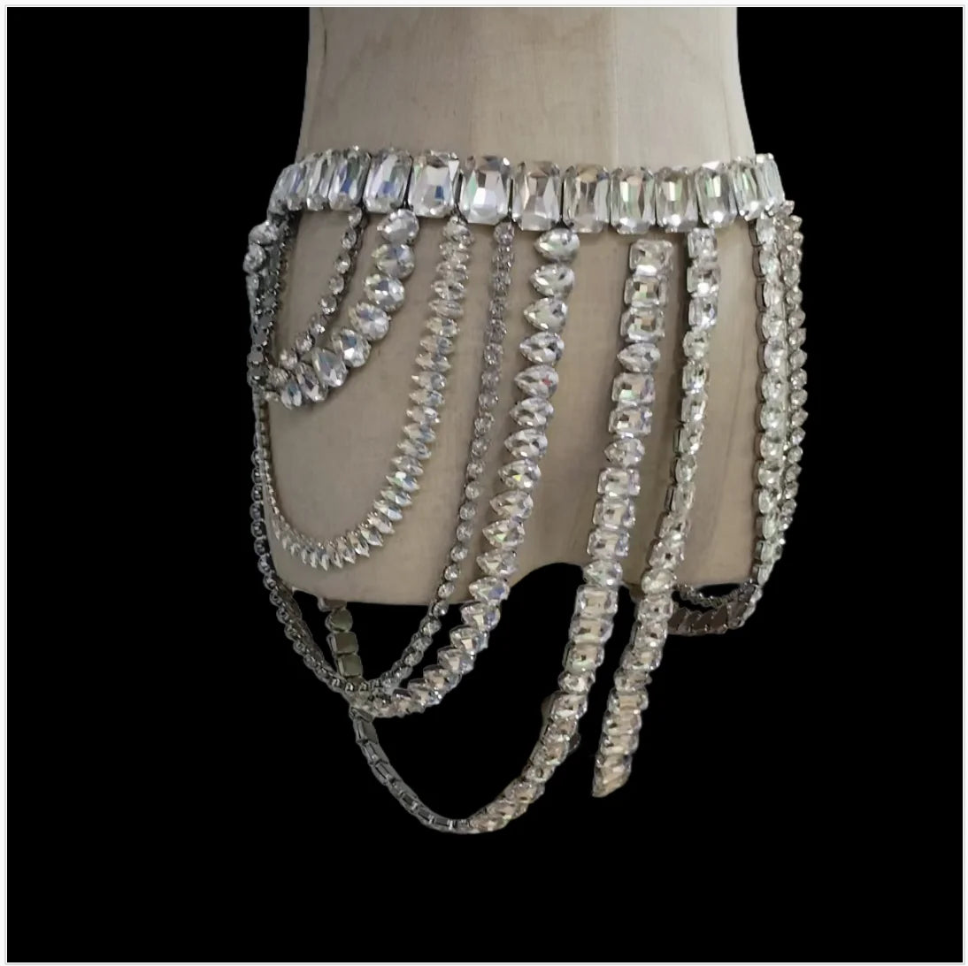 Dazzling Multilayer Crystal Chest & Waist Body Chain Set