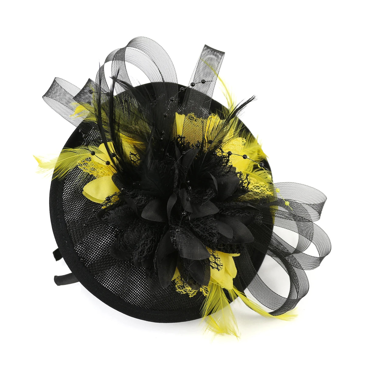 Feather Flower Mesh Fascinator with Clip & Headband