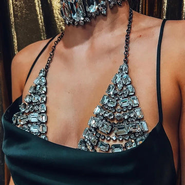 Square Rhinestone Bra Body Chain Harness