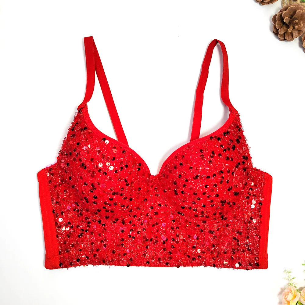 Sequined Glitter Bustier Crop Top & Beaded Stage Camisole