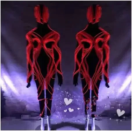 Optic Fiber LED Light-Up Catsuit Neon Muscle Wire Jumpsuit Stage Performance Costume