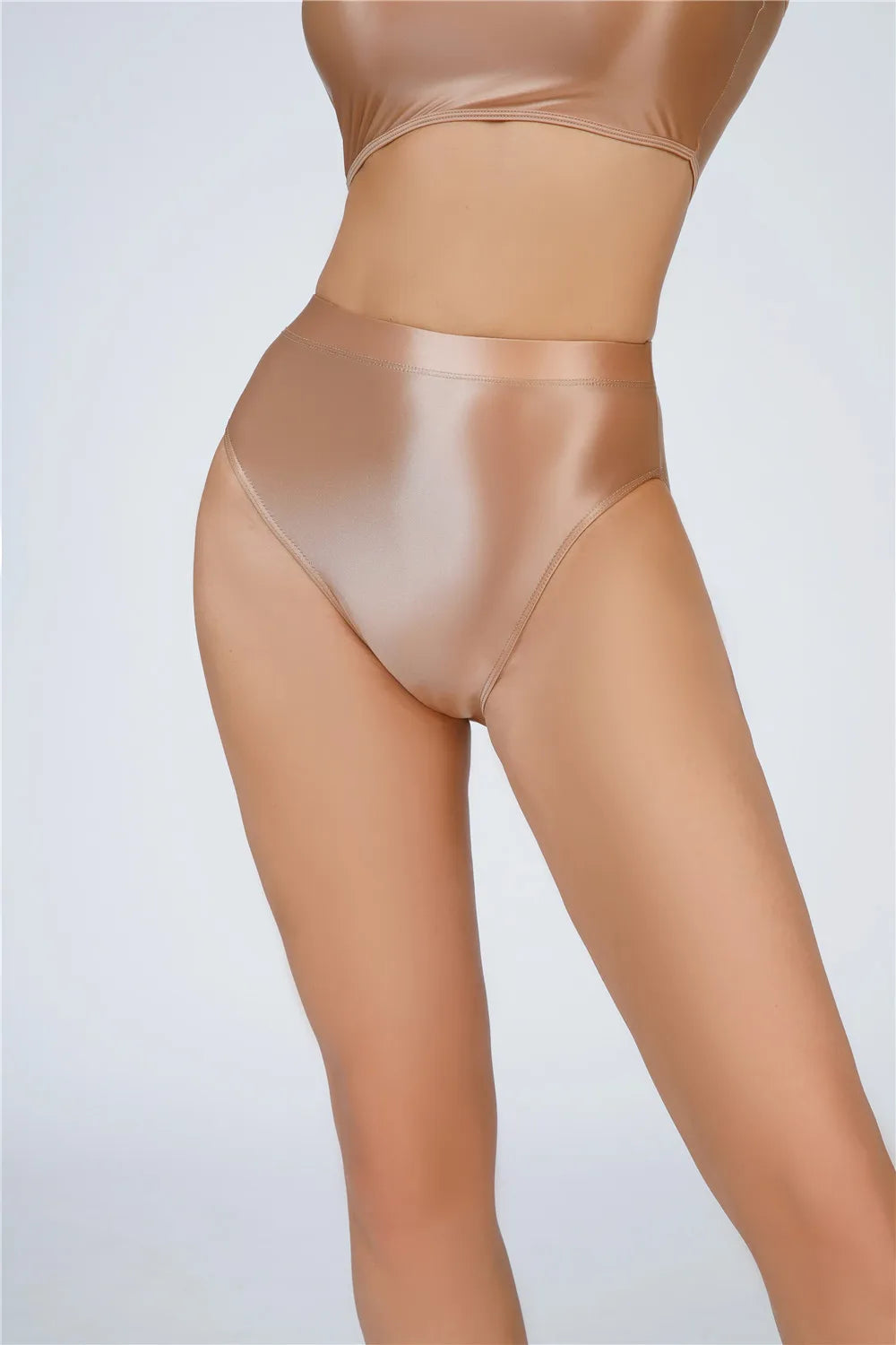 High-Waist Oil Glossy Sheer G-String Thong Satin Smooth Seamless Briefs
