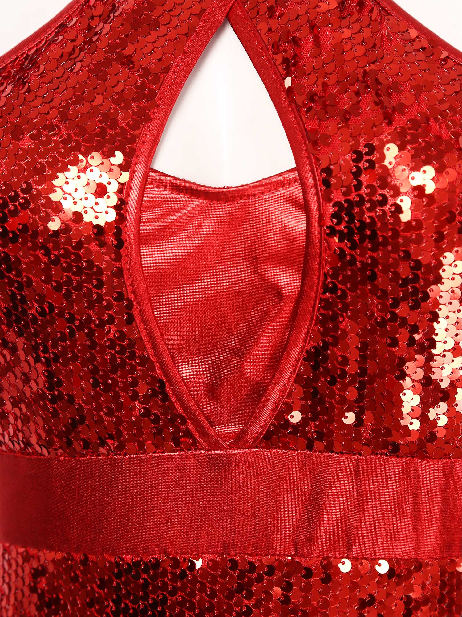 Sequined Fringe Cross-Front Latin Dance Leotard Costume Dress