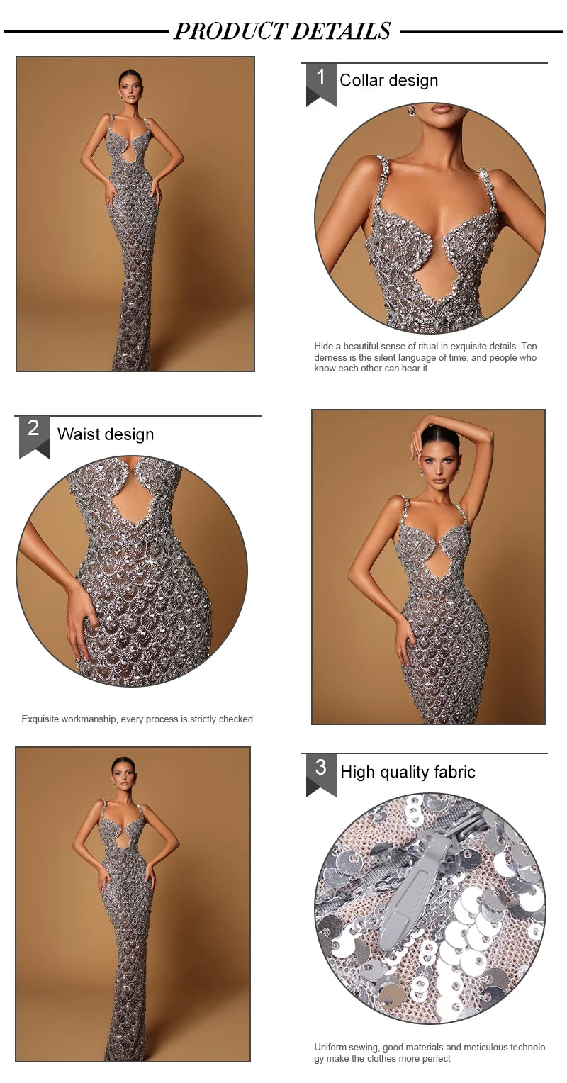 Silver Sequin Plunge Backless Maxi Dress