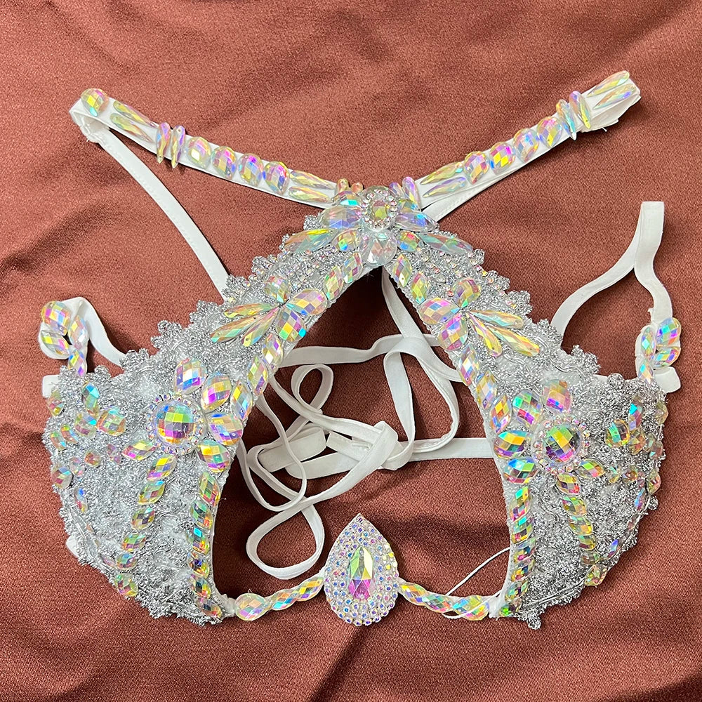 Sparkly Crystal Wire Bra Halter Top Samba Carnival Costume