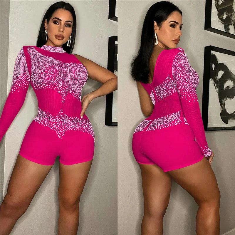Sparkly Rhinestones Mesh Romper