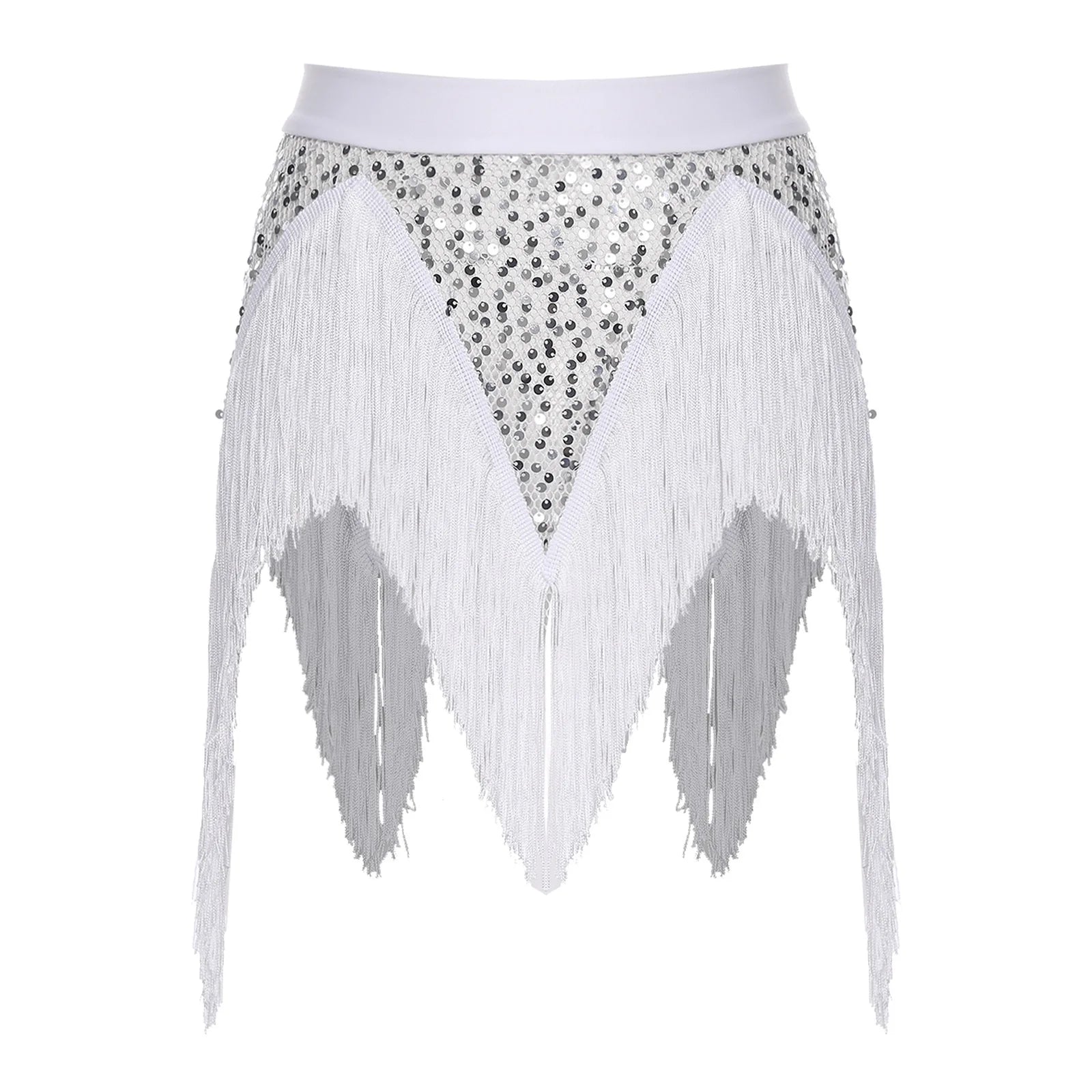 Glitter Sequin Fishnet Mesh Hip Scarf & Tassel Waist Wrap Belly Dance Skirt