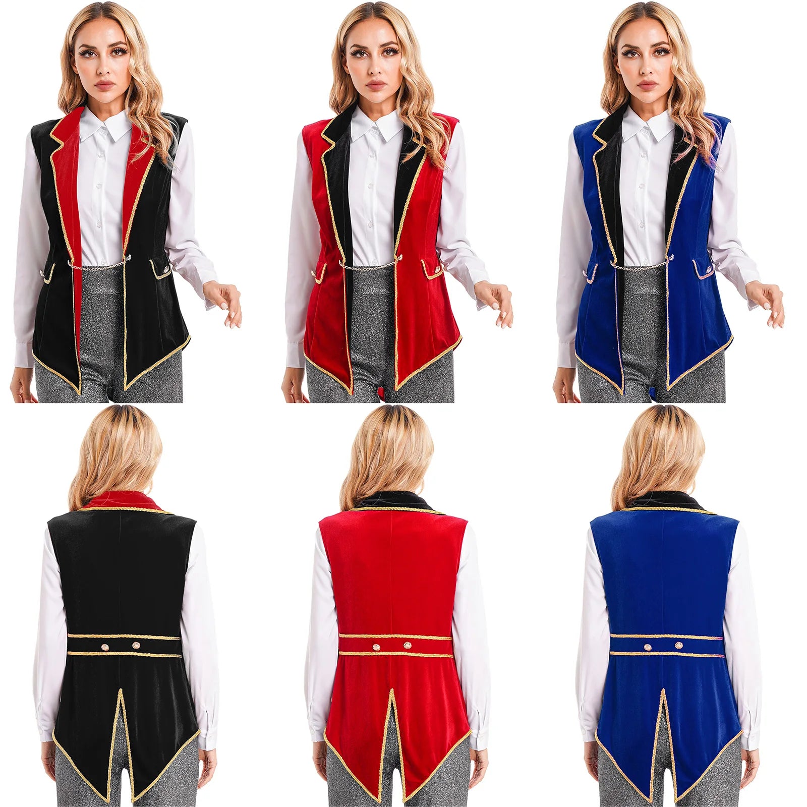 Velvet Circus Ringmaster Tailcoat Vest Marching Band Halloween Showman Outerwear