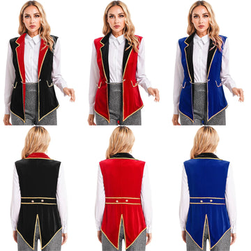 Velvet Circus Ringmaster Tailcoat Vest Marching Band Halloween Showman Outerwear