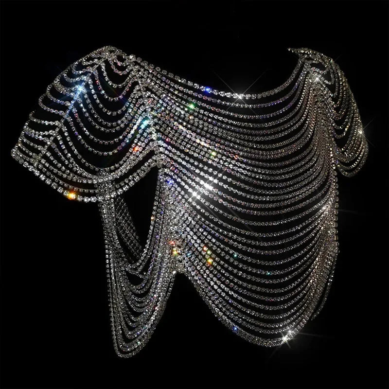 Backless Rhinestone Chain Fringe Crop Top