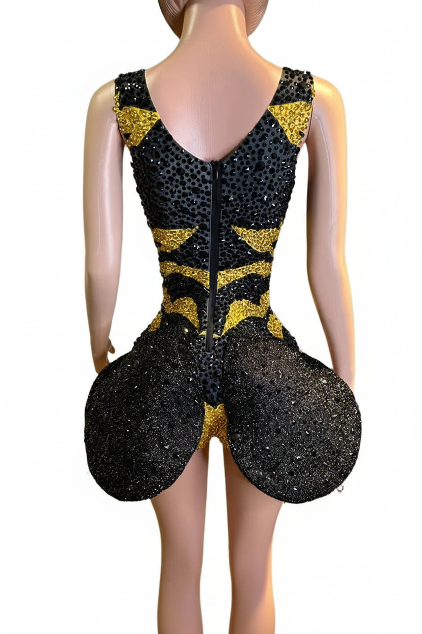 Prismatic Crystal Cutout High-Cut Bodysuit Sparkly Geometric Rhinestone Stage Costume