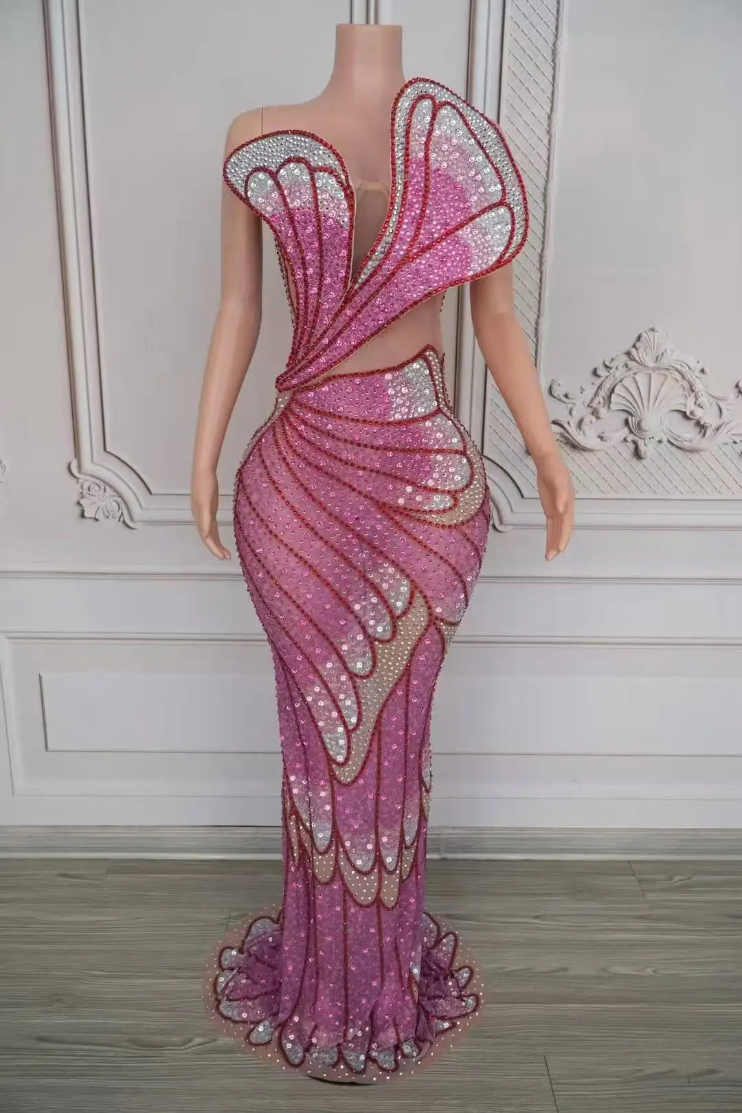 Women's Rhinestone Mesh Transparent Long Dress | Luxury Gown for Prom, Red Carpet & Birthday