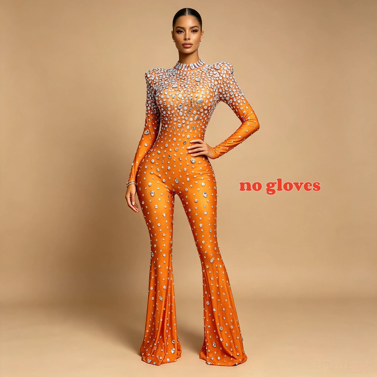 High Grade Sparkly Rhinestones Bell-Bottoms Jumpsuit Cocktail Party Fashion Show Singer Dancer Performance Costume