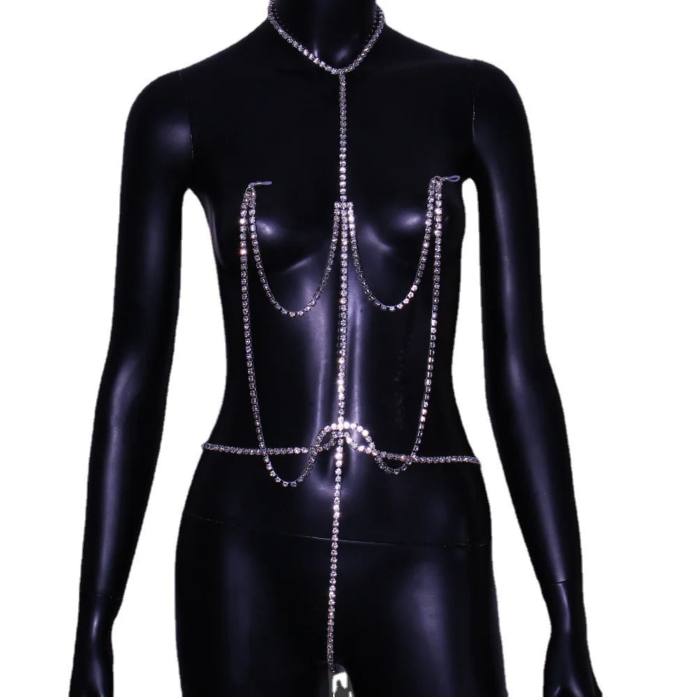 Rhinestone Nipple Body Chain