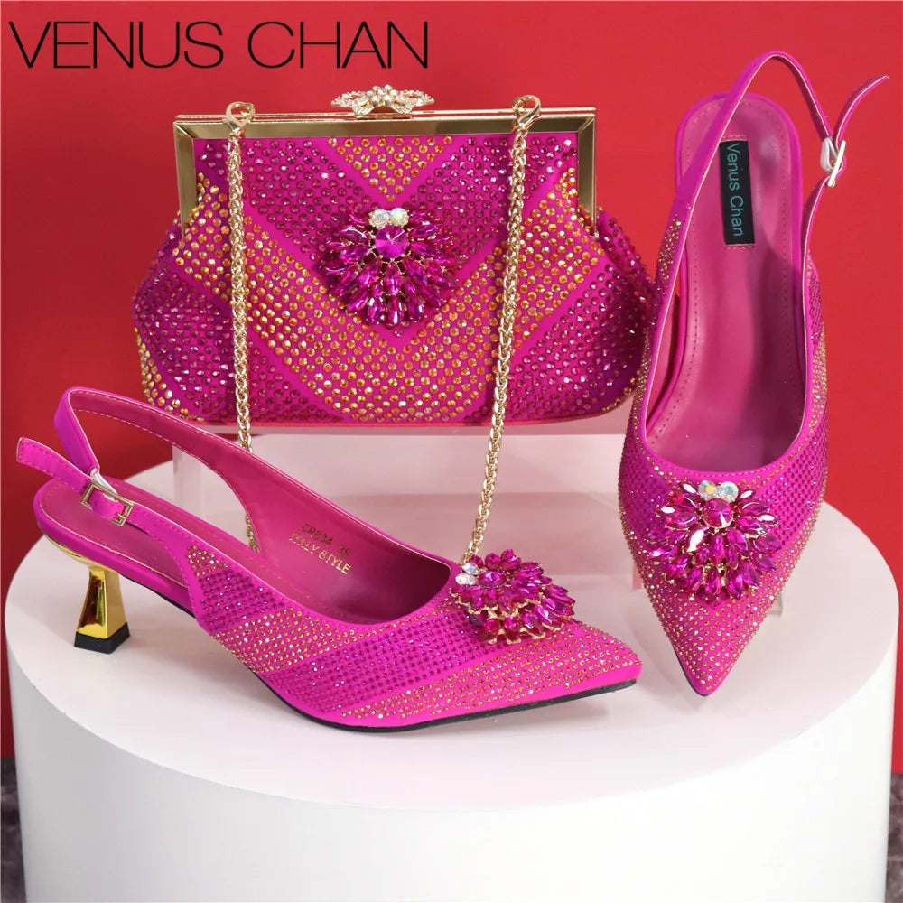 Italian Design Rhinestone Luxury Shoe & Bag Set